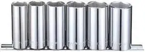 WESTWARD 53PN40 3/8" Drive Socket Set, SAE, 6pcs