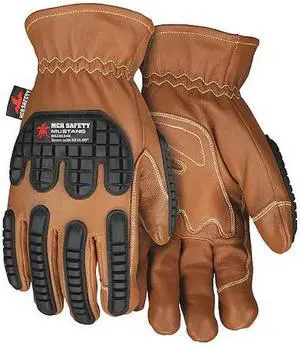 MCR SAFETY MU3634KL Leather Gloves, Goatskin, Shirred Slip-On, Brown /
