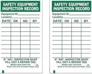BRADY 86557 Saf Eapt Inspection Rcd Tag,Grn/Wht,PK10