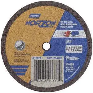 NORTON ABRASIVES 66243510670 Abrasive Cut-Off Wheel, Type 1, 3 in Dia, 0.0625