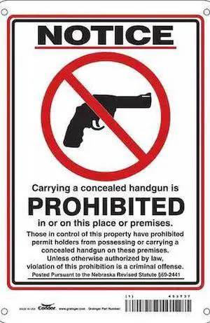 CONDOR 453T37 No Concealed Weapons Sign, 10 in H, 7 in W, Aluminum, Horizontal