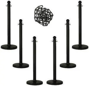 ZORO SELECT 71103-6 Barrier Post Kit, Black, 40 in Post Height, Gloss