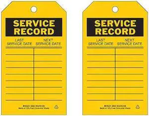 BRADY 86625 Svce Rcd Tag,7 x 4 In,Bk/Yel,Met,PK10