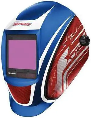 WESTWARD 44R228 Auto Dark Welding Helmet, Shade 6-9/9-13, Blue/Red/White