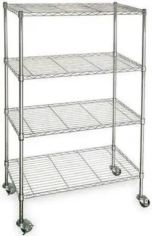 ZORO SELECT 3TPA3 Wire Cart, 4 Shelf,Chrome,36x18x67 In.