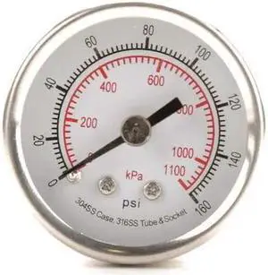 ZORO SELECT 4FMT5 Commercial Pressure Gauge, 0 to 160 psi, 1 1/2 in Dial, 1/8