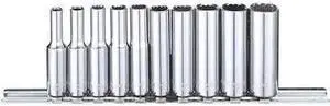 WESTWARD 53PN28 1/4" Drive Socket Set, SAE, 10pcs