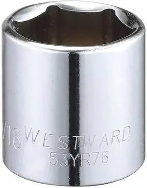 WESTWARD 53YR76 WESTWARD 3/8 in Drive, 15/16" Hex SAE Socket, 6 Points,  Steel,