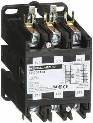 SQUARE D 8910DPA63V02 Definite Purpose Magnetic Contactor, 3 Poles, 60 A Full