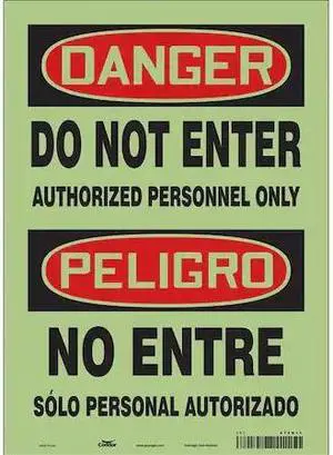 CONDOR 472N11 Safety Sign, 14 in Height, 10 in Width, Glow Vinyl, Vertical