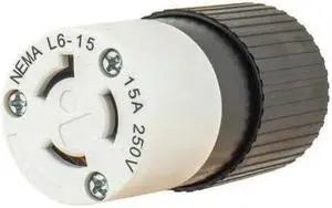BRYANT 70615NC Locking Connector, L6-15R, 15 A, 250V AC, Single Phase, 2 Pole,