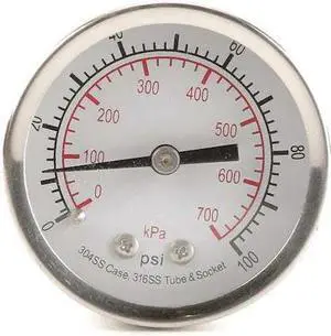ZORO SELECT 4FMU9 Commercial Pressure Gauge, 0 to 100 psi, 2 in Dial, 1/4 in