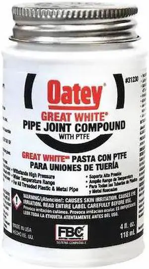 OATEY 31230 Pipe Thread Sealant 4 fl oz, Brush-Top Can, Great White Pipe Joint
