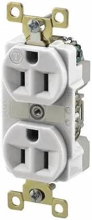 BRYANT BRY5262W Straight Blade Receptacle, 5-15R, 15 A, 125V AC, 2 Pole, 3