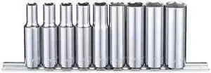 WESTWARD 53PN39 3/8" Drive Socket Set, SAE, 9pcs