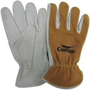 CONDOR 29JV31 Leather Drivers Gloves, Cowhide, Shirred Slip-On, Keystone Thumb,