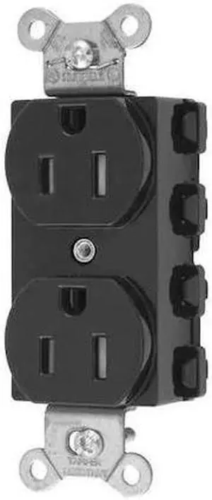 HUBBELL WIRING DEVICE-KELLEMS SNAP5262BKTRA Straight Blade Receptacle, 5-15R,