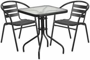 Flash Furniture Lila 23.5'' Square Table with 2 Slat Stack Chairs Black (TLH0731SQ017CB2)