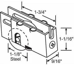 ZORO SELECT 9-273 Patio Door Roller Assembly 2-1/2"L, Steel Plated
