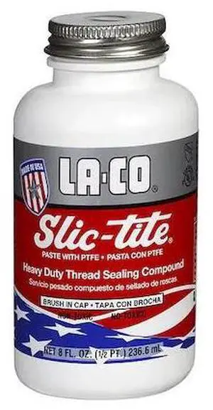 LA-CO 42019 Pipe Thread Sealant 9.6 fl oz, Brush-Top Can, Slic-Tite, White,