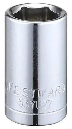 WESTWARD 53YU27 WESTWARD 1/2 in Drive, 15mm Hex Metric Socket, 6 Points,