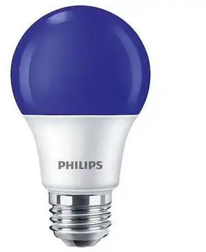 PHILIPS 8A19/LED/BLUE/P/ND 120V 4/1FB LED Bulb, A19, 3000K, 60 lm, 8W, Bulb