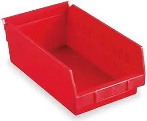 AKRO-MILS 30164RED Shelf Storage Bin, Plastic, Red, 4 in H, 6 5/8 in W, 23 5/8