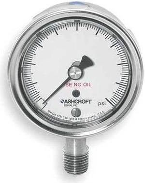 ASHCROFT 251009SW02LX6B15 Industrial Pressure Gauge, 0 to 15 psi, 2 1/2 in