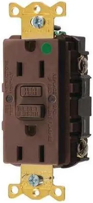 HUBBELL WIRING DEVICE-KELLEMS GFR82 GFCI Receptacle, 15A, 125VAC, 5-15R, Brown