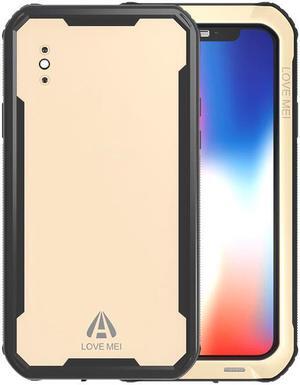 LOVE MEI IP68 Underwater Waterproof case for iPhone X 5.8inch Water proof impermeable Shockproof Cover PC + TPU Case Pouch Shell (Gold)