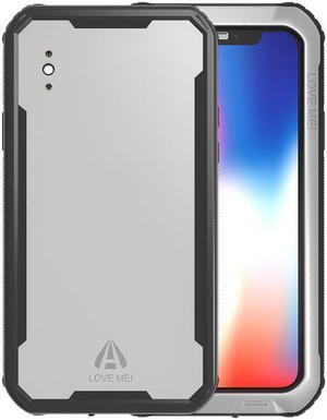 LOVE MEI IP68 Underwater Waterproof case for iPhone X 5.8inch Water proof impermeable Shockproof Cover PC + TPU Case Pouch Shell (Silver)
