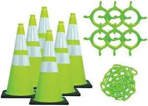 MR. CHAIN 93277-6 28 in. Height - Traffic Cone and Chain Kit, Safety Green