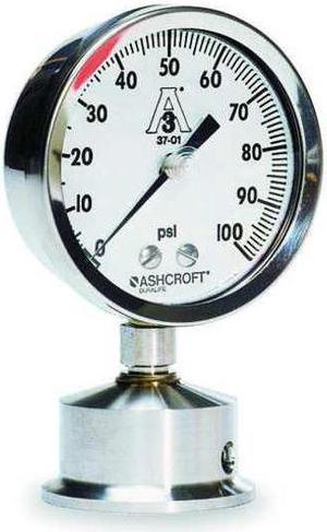 ASHCROFT 35-1032S-20L-30 Pressure Gauge,0 to 30 psi,3-1/2In,2In
