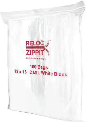 RELOC ZIPPIT WR1215 Reclosable Bag, 12in.L, Clear, 2 mil, PK1000