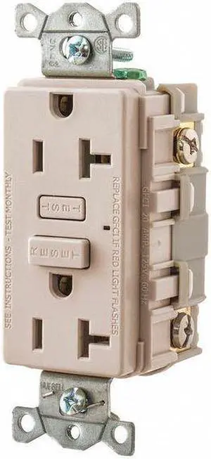 BRYANT GF20LA GFCI Receptacle,Self-Testing,2 Poles