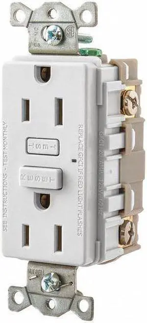 BRYANT GF15W GFCI Receptacle,Self-Testing,2 Poles