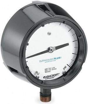 ASHCROFT 451279SS04LXLL200 Pressure Gauge, 0 to 200 psi, 1/2 in MNPT, Plastic,