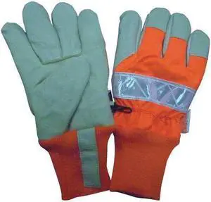 CONDOR 48WU03 Leather Gloves, Knit Wrist Cuff, Wing Thumb, Orange, 2XL, 1 PR