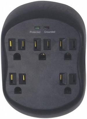 POWER FIRST 52NY49 Plug Adapter, Surge, 5-15P, Black