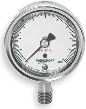 ASHCROFT 251009SW02LX6BV/30 Pneumatic Compound Gauge, 30 to 0 to 30 psi, 2 1/2