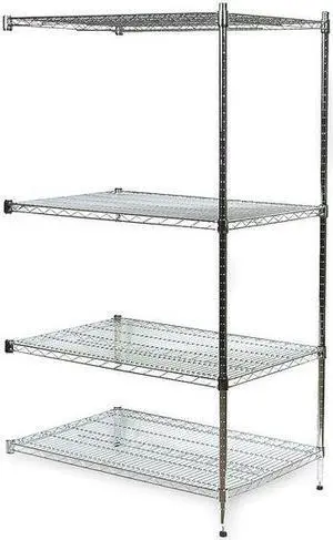 ZORO SELECT 2HGK4 Wire Shelving, 18"D x 24"W x 74"H, 4 Shelves, Chrome