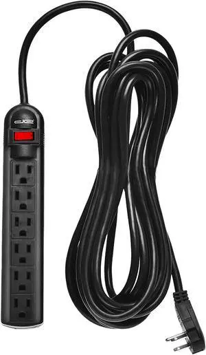 Digital Energy 6-Outlet Surge Protector Power Strip with 15 Foot Long Extension Cord, Black, Flat Plug, ETL Listed/UL Standard