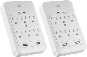 KMC 6-Outlet Surge Tap, 2 USB Ports (3.4A), 980 Joules Surge Protector, White (2 Pack)