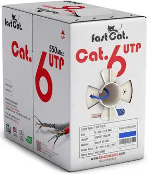 fast Cat. Cat6 Ethernet Cable 1000ft - 23 AWG, CMR, Insulated Solid Bare Copper Wire Internet Cable with Noise Reducing Cross Separator - 550MHZ / 10 Gigabit Speed UTP LAN Cable 1000 ft - CMR (Blue)