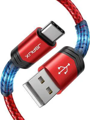 USB Type C Cable 3A Fast Charging [2-Pack 10ft] JSAUX USB-A to USB-C Charge Braided Cord Compatible with Samsung Galaxy S10 S9 S8 S20 Plus A51 A11 Note 10 9 8 PS5 Controller USB C Charger-Red