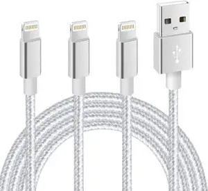 iPhone Charger [3pack 10FT] MFi Certified Nylon Braided Lightning Cable High Speed Charging USB Cords Compatible with iPhone 12/11/XS/XR/X/8/7/6/6S/5S/5/iPad,Silvergray