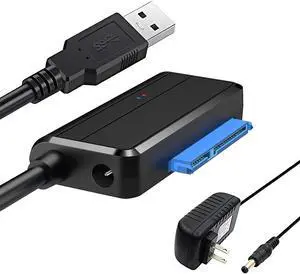 SATA to USB 3.0 Adapter Cable for 2.5 3.5 Inch HDD and SSD SATA III Hard Drive Disk Converter Support UASP Come with 12V 2A Power Adapter (Black SATA to USB 3.0 Adapter)