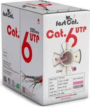 fast Cat. Cat6 Ethernet Cable 1000ft - 23 AWG, CMR, Insulated Solid Bare Copper Wire Cat 6 Cable with Noise Reducing Cross Separator - 550MHZ / 10 Gigabit Speed UTP LAN Cat6 Cable 1000ft - CMR (Pink)
