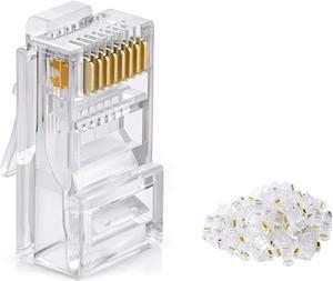 Cat6 Connectors, Cat6 RJ45 Ends 50-Packs, Cat6 / Cat5e / Cat5 RJ45 Connectors, Ethernet Cable Crimp Connectors UTP Network Plug for Solid Wire and Standard Cable (Transparent)
