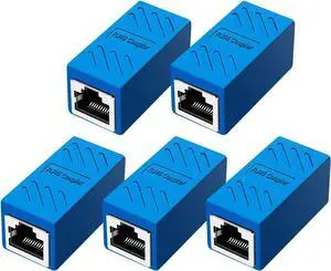 RJ45 Coupler Ethernet Extension Connector, Cat7 Cat6 Cat5e Ethernet Coupler Female to Female(Blue 5 Pack)